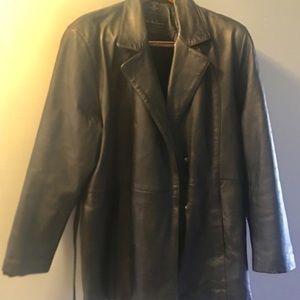 Fabulous 2XL Black Belted Leather Coat